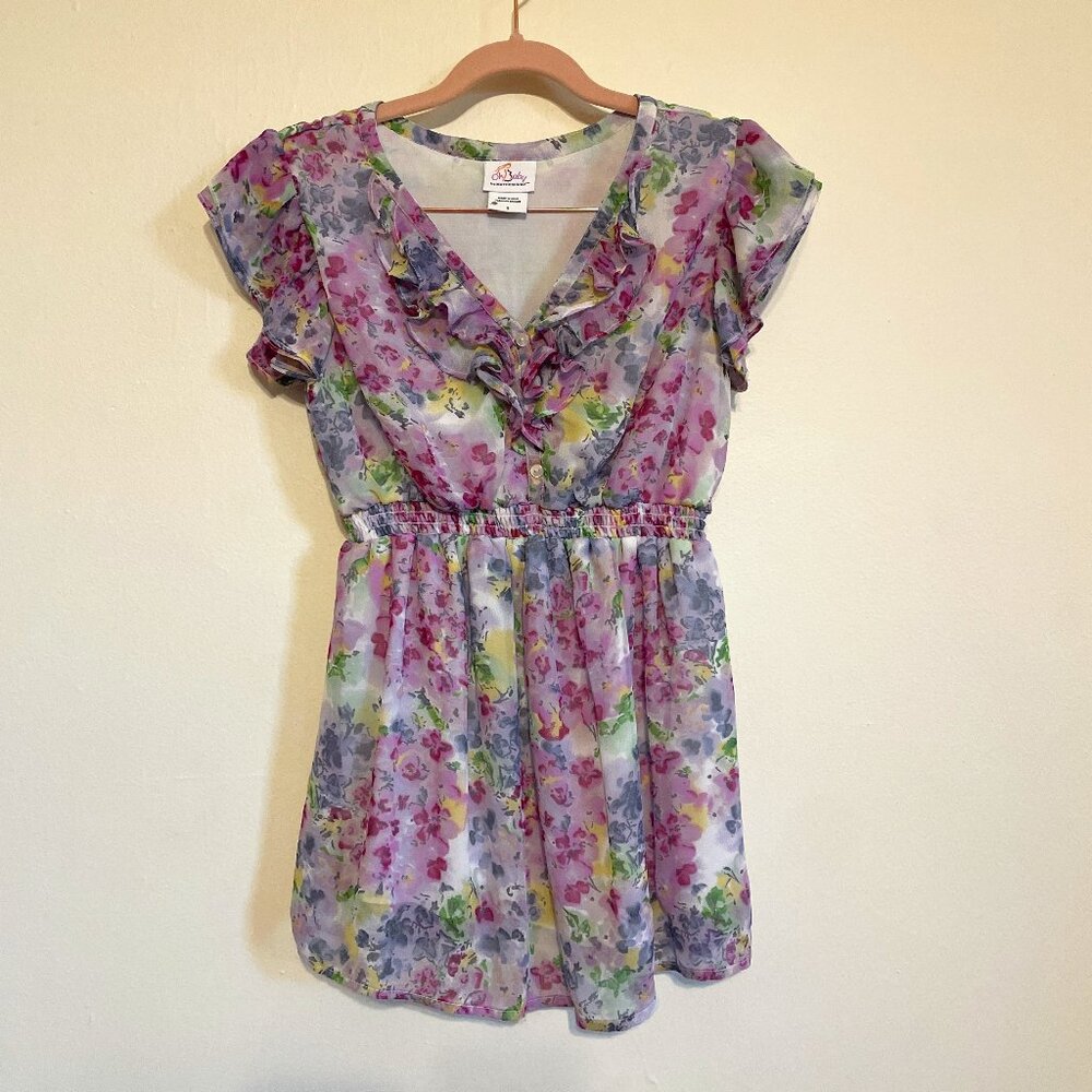 💃🏻 Oh Baby by Motherhood | Purple/Yellow Smocked Floral Maternity Top Small